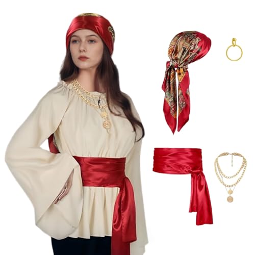 Piratenkostüm-Zubehör für Erwachsene, mittelalterliches Piraten-Zubehör, Outfit-Set für Halloween (Farben, Einheitsgröße), 4-teilig von Generisch
