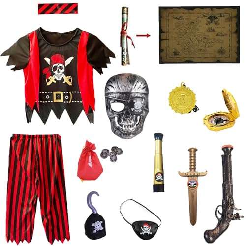 Piratenkostüm für Jungen, Premium-Outfits und Zubehör, spezielles Design, Skelettmaske, Halloween, ausgefallene Party, Piraten, Cosplay, für Jungen und Mädchen, 3–10 Jahre Piratenkostüm für Jungen, Premium-Outfits und Zubehör, spezielles Design, Skelettmaske, Halloween, ausgefallene Party, Piraten, Cosplay, für Jungen und Mädchen, 3–10 Jahre von Generisch