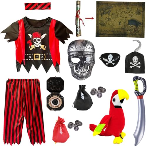 Piratenkostüm für Kinder, Deluxe-Outfits und Zubehör, einzigartiges Design, Maske mit Plüsch-Piraten-Vogel, Halloween, Verkleidung für Jungen und Mädchen, 3–10 Jahre Piratenkostüm für Kinder, Deluxe-Outfits und Zubehör, einzigartiges Design, Maske mit Plüsch-Piraten-Vogel, Halloween, Verkleidung für Jungen und Mädchen, 3–10 Jahre von Generisch