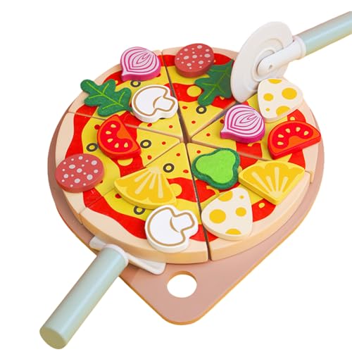 Pizza-Spielset, Spielzeug-Pizza-Set für Kinder, Rollenspiel-Pizza-Sets für Kinder, Lebensmittelspielzeug aus Holz, interaktives Frühlernspielzeug,Rollenspiel-Küchenzubehör von Generisch