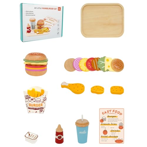 Play Hamburger Set, Wooden Fast Food Toy Kitchen Accessories, , Fries, Fried Chicken, Realistic Food Toys for Imaginative Playset, Sturdy Design, 9.57x7.2x2.64 Inches Play Hamburger Set, Wooden Fast Food Toy Kitchen Accessories, , Fries, Fried Chicken, Realistic Food Toys for Imaginative Playset, Sturdy Design, 9.57x7.2x2.64 Inches von Generisch