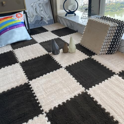 Plüsch-Bodenmatte, 10 Stück, Puzzle-Schaumstoffmatte, einfarbig, weiche Puzzle-Matte, flauschige Spielmatte für Wohnzimmer, Schlafzimmer von Generisch