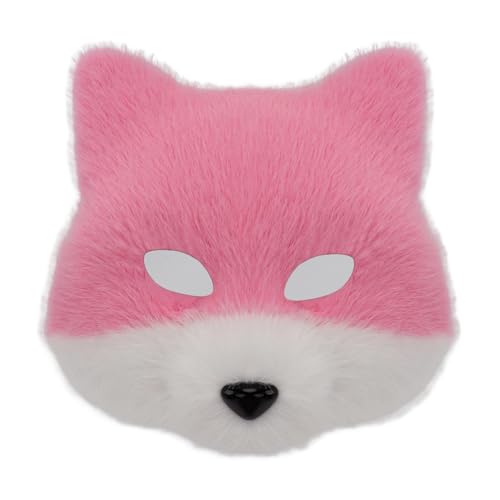 Plüsch-Fuchsmaske, Halloween, farblich passende lange Handschuhe, Tierschwanz, Cosplay-Zubehör (Rosa, Einheitsgröße) von Generisch
