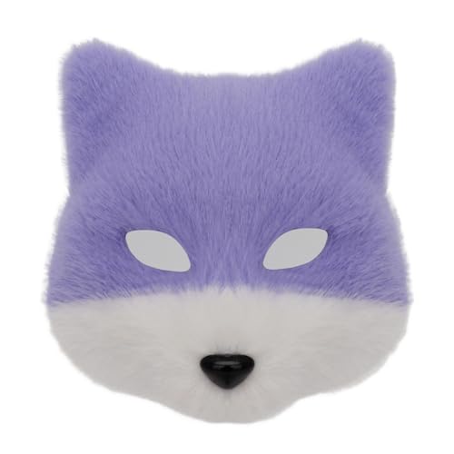 Plüsch-Fuchsmaske, Halloween, farblich passende lange Handschuhe, Tierschwanz, Cosplay-Zubehör (lila, Einheitsgröße) von Generisch