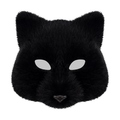 Plüsch-Fuchsmaske, Halloween, farblich passende lange Handschuhe, Tierschwanz, Cosplay-Zubehör (schwarz, Einheitsgröße) von Generisch