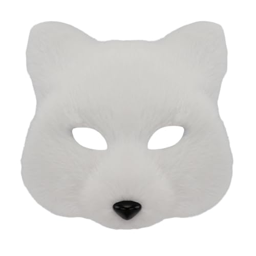 Plüsch-Fuchsmaske, Halloween, farblich passende lange Handschuhe, Tierschwanz, Cosplay-Zubehör (weiß, Einheitsgröße) von Generisch
