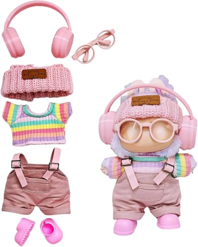 Plüsch Puppe Kleidung für Labubu (NO Puppe), 17cm Kleidung Set Freie Kombination (Regenbogen T-Shirt Set von 6) (A1, One Size) von Generisch