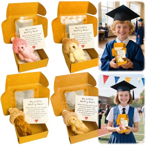Plüsch-Teddybär in Schachtel,gehäkelte kleine Bären, Kleiner Bär im Geschenkkarton mit emotional aufmunternder Grußkarte,Umarmung, Abschluss, Geburtstag, Schulanfang (4PCS) von Generisch