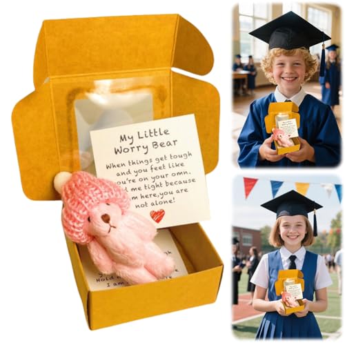 Plüsch-Teddybär in Schachtel,gehäkelte kleine Bären, Kleiner Bär im Geschenkkarton mit emotional aufmunternder Grußkarte,Umarmung, Abschluss, Geburtstag, Schulanfang (A) von Generisch