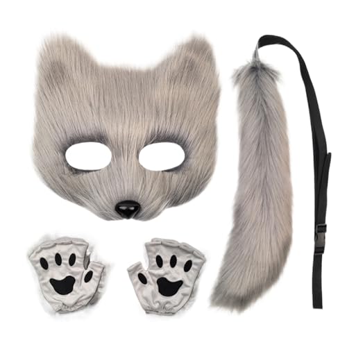Plüsch Wolf Gesicht Abdeckung Kit | Faux Feder Weiche Katze Party Kleidung - Cosplay Kostüm, Realistische Tierkopfabdeckung für Halloween Plüsch Wolf Gesicht Abdeckung Kit | Faux Feder Weiche Katze Party Kleidung - Cosplay Kostüm, Realistische Tierkopfabdeckung für Halloween von Generisch
