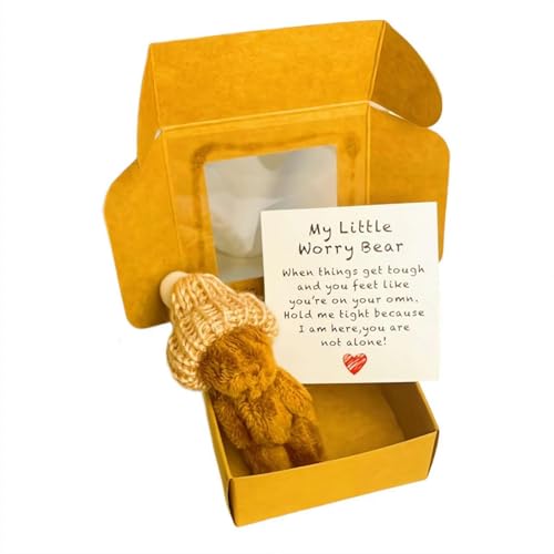 Pocket Hug Bear Geschenk - Mini Plüsch Taschenbär mit Motivationskarte, Miss You Geschenke für Frauen oder Kinder, Langstrecken-Freundschaftszeichen zur Ermutigung (Kaffee) von Generisch