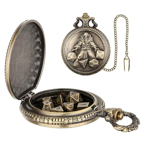 Pocket Watch Dice Case - Pocket Watch Shell Dice Set - kleines 7x Square Dice Set - Vielseitige kleine Spiele Sit Taschenuhrwür- Coro Set Travel Toy - Roll -Phasen -Sterbe -Set Uni -Ring -Spielzubehör von Generisch