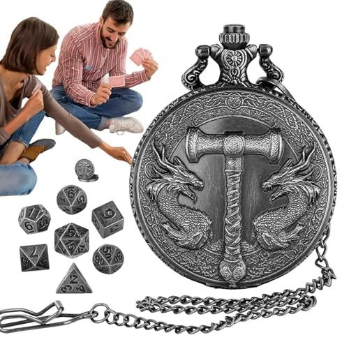 Pocket Watch Dice Set, Pocket Watch Dice | Retro -Metallwürfel in Pocket Watch Shell Case,Gothic Rols Spielen Brettspielzubehör für Party -Family -Versammlungen von Generisch