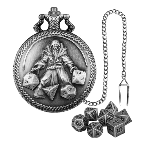 Pocket Watch Dice Set - Tragbares Würfelset Im Taschenuhr-Design | Hochwertige Polywürfel Für Rollenspiele Und Brettspiele | Kompakt, Stylisch Und Perfekt Für Unterwegs von Generisch