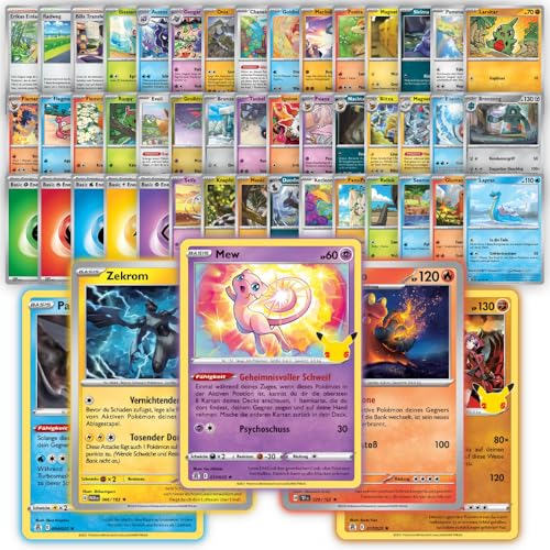 Pokemon Karten Deutsch - 50 Originale Pokemon Karten mit Holo und Seltenen Karten - Individuelles Kartenset kompatibel mit Pokemon Karten von Generisch
