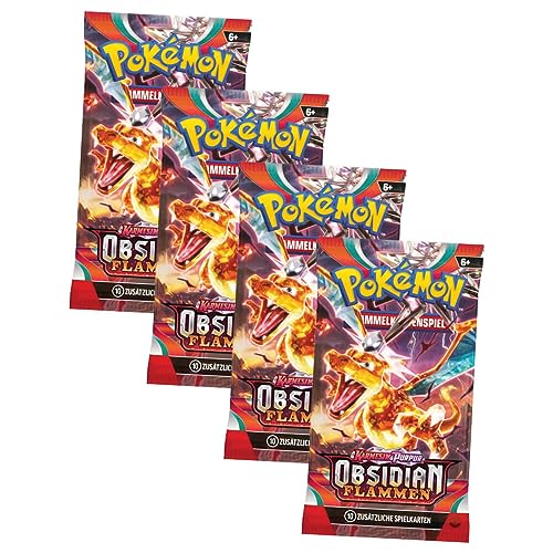 Pokemon Sammelkarten Karmesin & Purpur - Obsidian Flammen Karten - Trading Cards Deutsch - 4 Booster von Generisch