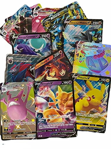 Pokemon XXL Karten Deutsch 2er-Pack Jumbo Oversized Zufällige Rarität V/VMAX/Holo/EX/GX + Heartforcards® Versandschutz von Generisch