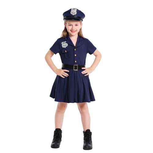 Polizist Kostüm Kinder Mädchen Halloween Fasching Cosplay Kostüme Mit Mütze Und Handschellen Polizistin Zubehör Outfit V-Ausschnitt Knöpfen Kleider Rüschen Festkleider Dark Blue L Polizist Kostüm Kinder Mädchen Halloween Fasching Cosplay Kostüme Mit Mütze Und Handschellen Polizistin Zubehör Outfit V-Ausschnitt Knöpfen Kleider Rüschen Festkleider Dark Blue L von Generisch