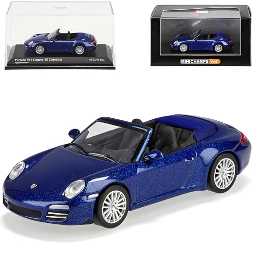 Porsche 911 997 Carrera 4s Cabrio Segel Blau 1/64 Minichamps Modell Auto Modellauto von Generisch