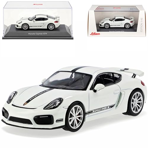 Porsche Cayman 981c GT4 Coupe Weiss mit Streifen in Schwarz 2013-2016 1/43 Schuco Modell Auto mit individiuellem Wunschkennzeichen von Generisch