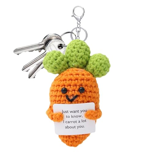Positive Karotte - Weiche Wolle Garn Motivierende Gestrickte Fruchtpuppe mit Positiver Botschaft | Bequeme Lustige Häkelkarotte Plüschfigur | Emotionale Unterstützung Häkeln Karotte für Küchen, Kitas von Generisch