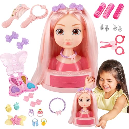 Pretend Play Puppen Frisier Spielzeug, Puppenkopf Styling-Set mit Schmink-Kosmetik, Styling Spielzeug Set Mit Ohrsteckern Lockenstab Haarspangen Pretend Play Puppen Frisier Spielzeug, Puppenkopf Styling-Set mit Schmink-Kosmetik, Styling Spielzeug Set Mit Ohrsteckern Lockenstab Haarspangen von Generisch