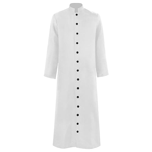Priester Kostüm Herren Cosplay Outfit Mittelalter Kleidung Große Größen Herrenmantel Lang Schwarz Stehkragen Langarm Jacke Einfarbig Gehrock Mit Knöpfen Für Halloween Karneval Faschingskostüme s-xxxl von Generisch