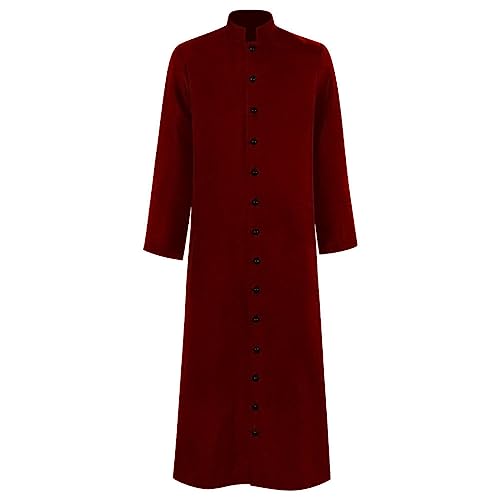 Priester Kostüm Herren Cosplay Outfit Mittelalter Kleidung Große Größen Herrenmantel Lang Schwarz Stehkragen Langarm Jacke Einfarbig Gehrock Mit Knöpfen Für Halloween Karneval Faschingskostüme s-xxxl von Generisch