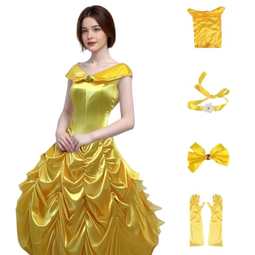 Prinzessin Beauty Kostüm Cosplay, Mrs Potts' Friend Cosplay Outfit Ballkleid für Halloween (Gelb, XS) von Generisch