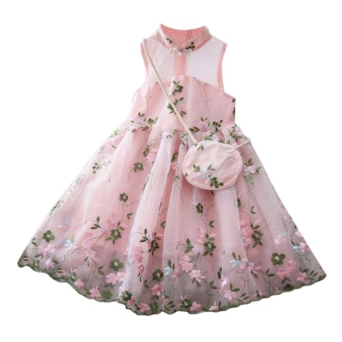 Prinzessin Kostüm Kinder, Prinzessin Kleid Mädchen Festlich Blumenmädchenkleider Tüllkleid Party Mädchenkleider Taufkleider Kinder Princess Dress Sommer Kleider Einschulung Kostüm, Rosa, 130 von Generisch