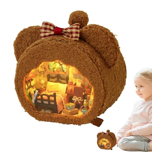 Prinzessinnen-Puppenhaus, hölzerne Plüschpuppenhäuser für Mädchen,Bärenhaus/Kaninchen-Dessert-Shop Plüsch-Puppenhaus aus Holz|Bärenhaus/Kaninchen-Dessertladen-Miniatur-Puppenhaus-Bausatz für Geburts von Generisch