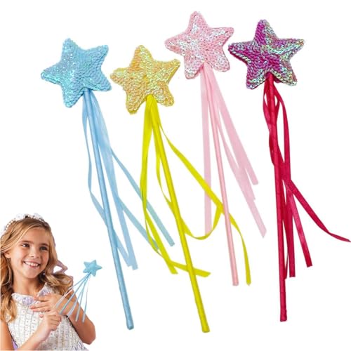 Prinzessinnenstäbe für kleine Mädchen, 4 x glänzende Pailletten, weiche Bänder, glitzernder Prinzessinnen- , glitzernder Stab für Festival, Kostüm, Cosplay-Zubehör Prinzessinnenstäbe für kleine Mädchen, 4 x glänzende Pailletten, weiche Bänder, glitzernder Prinzessinnen- , glitzernder Stab für Festival, Kostüm, Cosplay-Zubehör von Generisch
