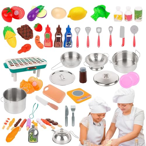 Proped Küchenspielzeug, tu so, DASS Küchenutensilien Set,Gefälschte Food -Bildungsspielzeug | BBQ Pots Pans Cookware Game für kleine Mädchen von Generisch