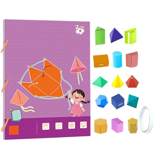 Pull String 3D Geometrie Lernbuch, 3D-Geometrie-Lernbuch mit Zugschnur, Lehren Volumen & Oberfläche Formeln, Boutiquefortun Spielzeug mit 9/12/15 Feststoffe, Geometrie für Anfänger (A) von Generisch