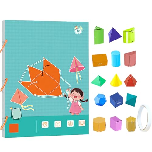 Pull String 3D Geometrie Lernbuch, 3D-Geometrie-Lernbuch mit Zugschnur, Lehren Volumen & Oberfläche Formeln, Boutiquefortun Spielzeug mit 9/12/15 Feststoffe, Geometrie für Anfänger (B) von Generisch