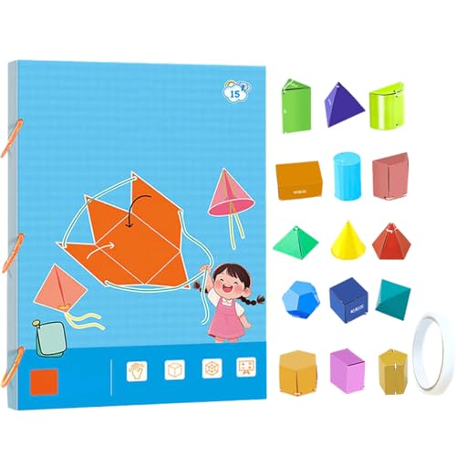 Pull String 3D Geometrie Lernbuch, 3D-Geometrie-Lernbuch mit Zugschnur, Lehren Volumen & Oberfläche Formeln, Boutiquefortun Spielzeug mit 9/12/15 Feststoffe, Geometrie für Anfänger (C) von Generisch
