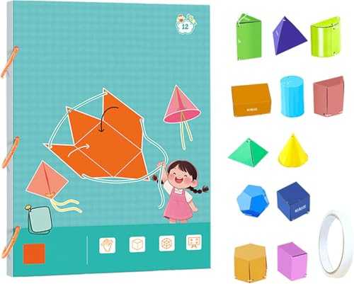 Pull String 3D Geometry Learning Book, 3D-Geometrie-Lernbuch mit Zugschnur, Geometriekörper für Einsteiger mit Solids Geometrische Modelle, Geometrie Lernspielzeug Geschenk für Jungen und Mädchen (12) von Generisch