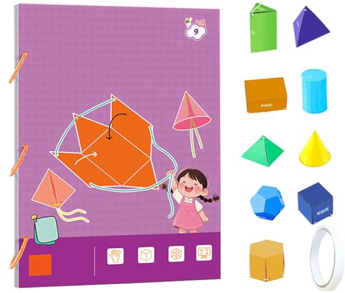 Pull String 3D Geometry Learning Book, 3D-Geometrie-Lernbuch mit Zugschnur, Geometriekörper für Einsteiger mit Solids Geometrische Modelle, Geometrie Lernspielzeug Geschenk für Jungen und Mädchen (9) von Generisch