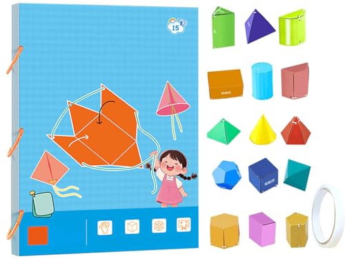Pull String 3D Geometry Learning Book, 3D-Geometrie-Lernbuch mit Zugschnur, Geometriekörper für Einsteiger mit Solids Geometrische Modelle, Geometrie Lernspielzeug Geschenk für Jungen und Mädchen (15) von Generisch