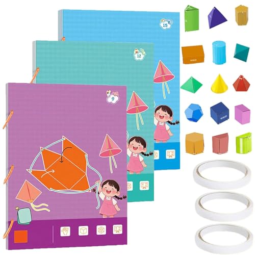 Pull String 3D Geometry Learning Book, Geometrie Lernbuch mit Zugschnur, 9/12/15 Geometrische Modelle, Lehrmaterial für Volumen & Oberfläche Formeln, Lernspielzeug für Anfänger Kinder Schüler (All) von Generisch