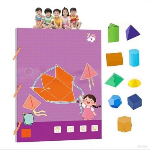 Pull String 3D Geometry Learning Book, Pull String 3D Geometrie Lernbuch, Lehren Volumen & Oberfläche Formeln, Boutique fortun Spielzeug mit 9/12/15 Feststoffe, Geometrie für Anfänger von Generisch