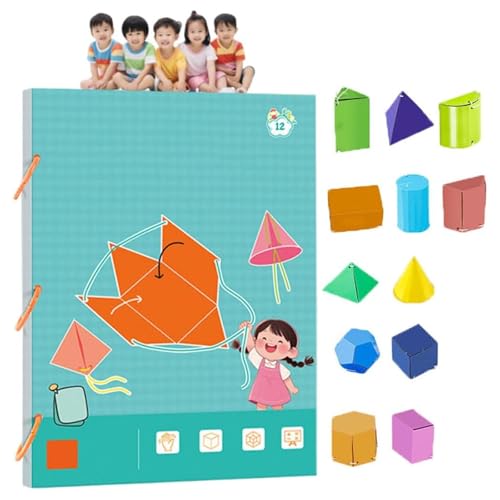 Pull String 3D Geometry Learning Book, Pull String 3D Geometrie Lernbuch, Lehren Volumen & Oberfläche Formeln, mit 9/12/15 Feststoffe, Geometrie für Anfänger (12-Model) von Generisch