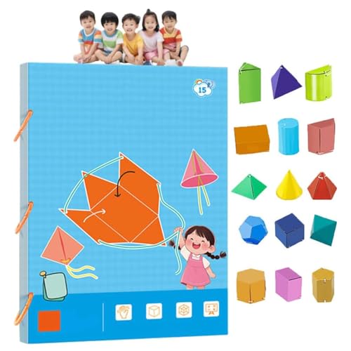 Pull String 3D Geometry Learning Book, Pull String 3D Geometrie Lernbuch, Lehren Volumen & Oberfläche Formeln, mit 9/12/15 Feststoffe, Geometrie für Anfänger (15-Model) von Generisch