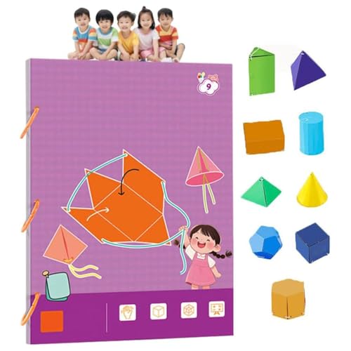 Pull String 3D Geometry Learning Book, Pull String 3D Geometrie Lernbuch, Lehren Volumen & Oberfläche Formeln, mit 9/12/15 Feststoffe, Geometrie für Anfänger (9-Model) von Generisch