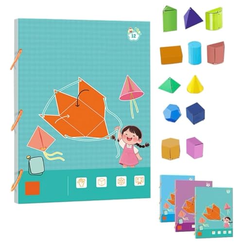 Pull String 3D Geometry Learning Book, Pull String 3D-Geometrie-Lernbuch mit Zugschnur, Geometrie für Anfänger mit geometrischem Modell, Geometrie Lernspielzeug Geschenk (12-Model) von Generisch