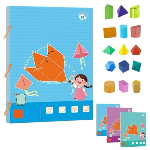 Pull String 3D Geometry Learning Book, Pull String 3D-Geometrie-Lernbuch mit Zugschnur, Geometrie für Anfänger mit geometrischem Modell, Geometrie Lernspielzeug Geschenk (15-Model) von Generisch