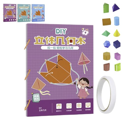 Pull String 3D Geometry Lernbuch, Zugschnur Modellbuch, Geometrie Für Anfänger Mit 9/12/15 Körpern, Pädagogisches Spielzeug Zum Räumlichen Denken Für Kinder Im Alter Von 5-8, 8-12 Jahren(9Modelle) von Generisch