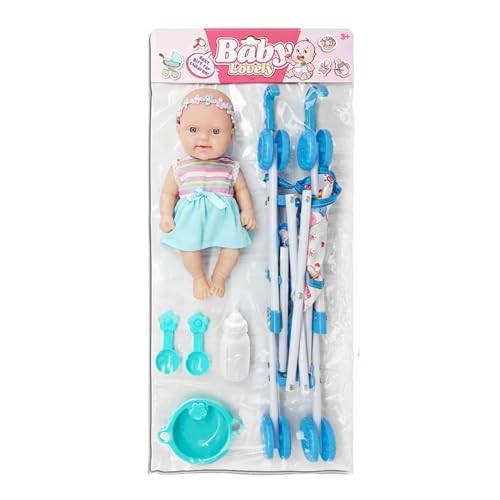 Puppe mit Kinderwagen – Rollenspiel-Babypuppenset, faltbarer Kinderwagen für Kinder | Spielzeug-Kinderwagen mit Zubehör für die Spielzeit von Mädchen und Kleinkindern, leichter tragbarer Puppenwagen f von Generisch