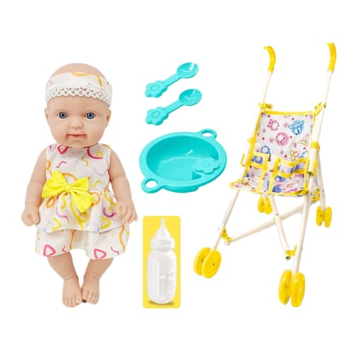 Puppe mit Kinderwagen – Rollenspiel-Babypuppenset, faltbarer Kinderwagen für Kinder | Spielzeug-Kinderwagen mit Zubehör für die Spielzeit von Mädchen und Kleinkindern, leichter tragbarer Puppenwagen f von Generisch
