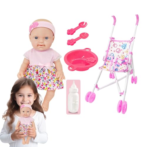 Puppe mit Kinderwagenset, Puppe mit Kinderwagen, Puppenwagen für Kleinkinder Speisestuhl Kinderpuppenzubehör | 10 -Zoll -Puppenspiel -Set mit Kinderwagen -Puppenzubehör tun Token -Set für Kinder Junge von Generisch